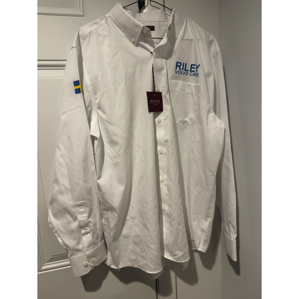 Red House Men's Riley Volvo Cars‎ White Button Down Dress Employee Shirt L NWT